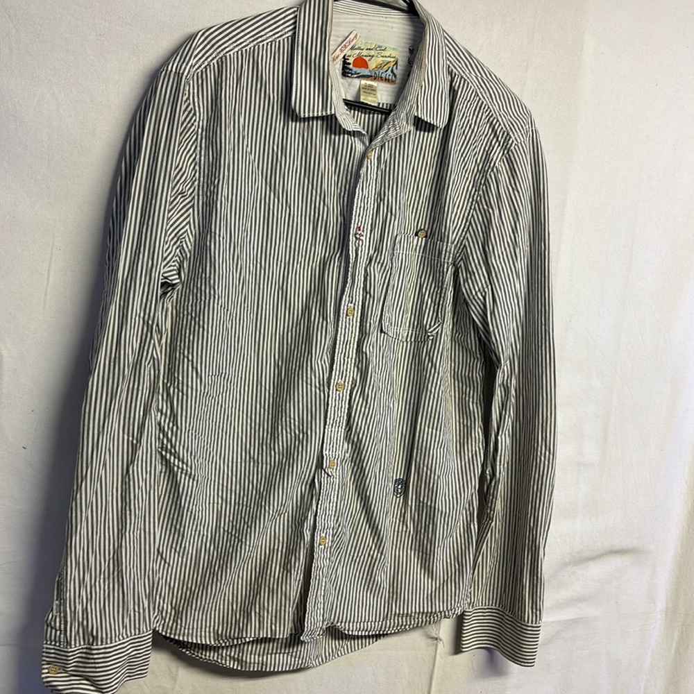 Diesel Men’s Grey Striped Long Sleeve Button-Down Shirt Casual  Size 2XL